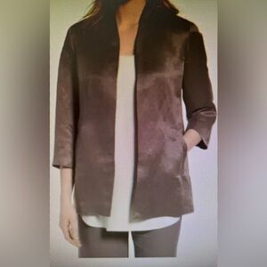 Eileen Fisher Luxe Silk Organic Linen Open Front Blazer‎ Jacket M Quiet Luxury